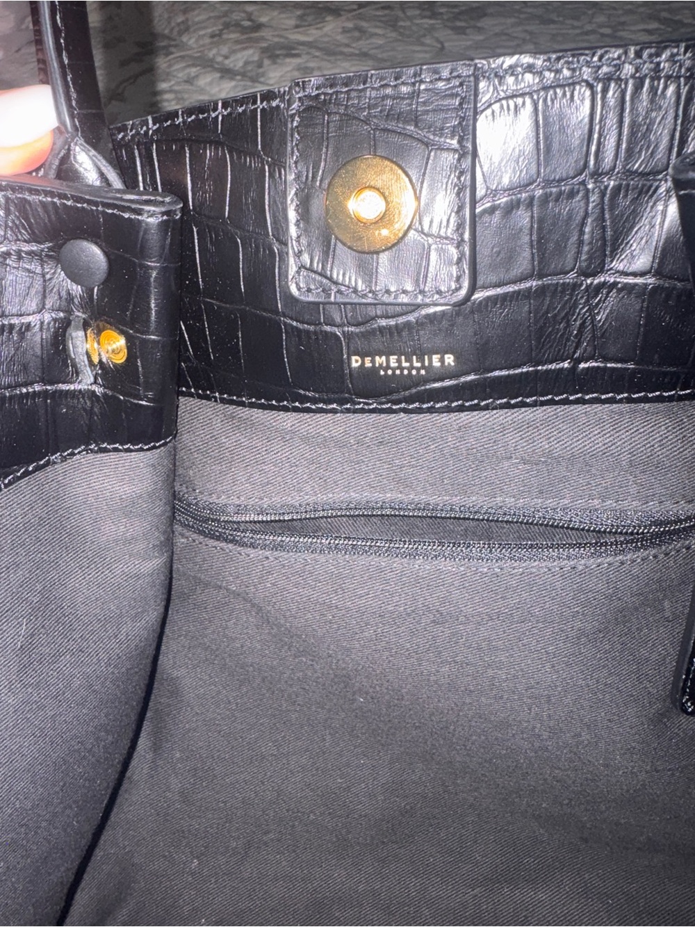 DeMellier Black Croc-Embossed Tote with Gold Accent NWOT - Picture 4 of 4